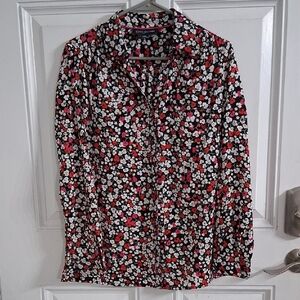 Jones New York Black and Pink Floral Top